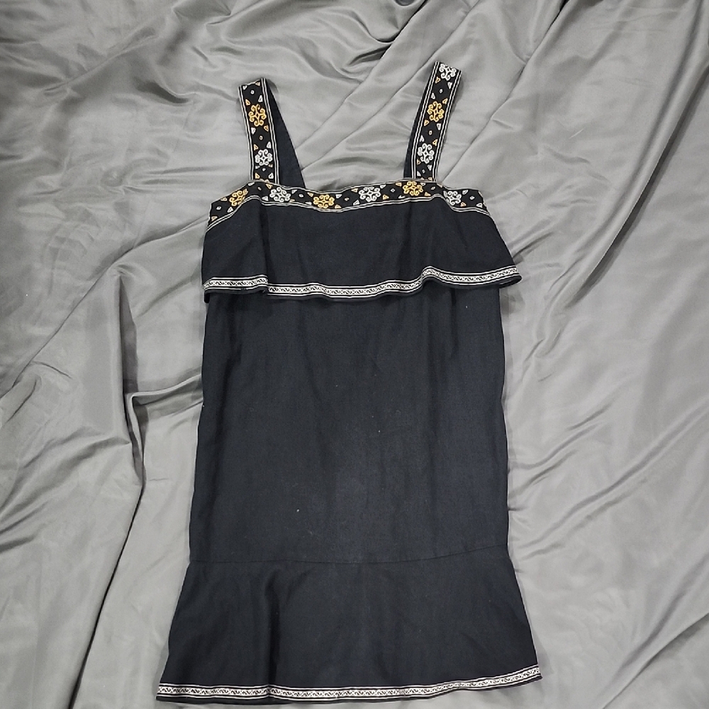 Madewell Black Boho Dress with Gold and White Embroidery Medium!